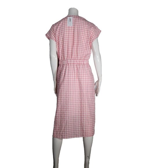 Gray Label Women's US12 Pink White Gingham Dress Tie-Up V-Neck Pockets Midi NWT - Picture 11 of 12